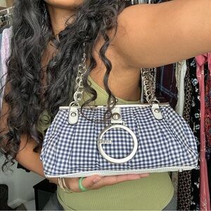 Guess Gingham Kisslock Shoulder Bag